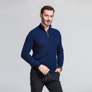 Herren Zarter Kaschmir-Rollkragenpullover mit Reißverschluss