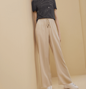 100% Seiden-Hose im Straight-Pendant-Stil mit weitem Bein