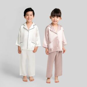Klassisches Langarm Set Kinder Seiden-Pyjama