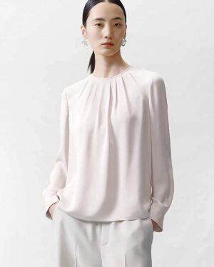 Crew Neck Falten Seidenbluse