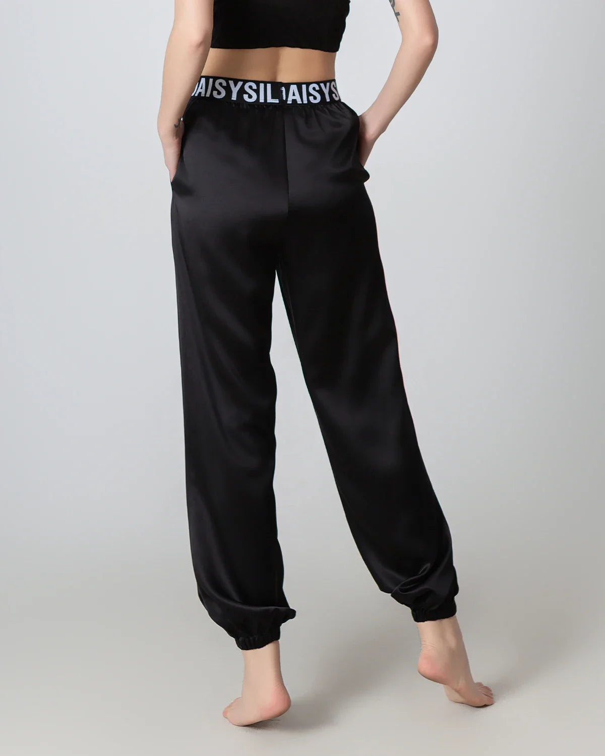 Damen-Seidenhose, elastische Taille, lockere Füßeinfassung, gefalteter Bund – Bild 6