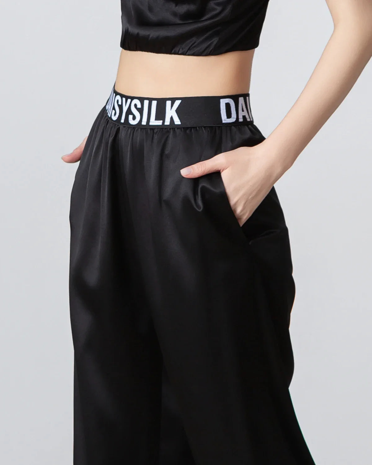 Damen-Seidenhose, elastische Taille, lockere Füßeinfassung, gefalteter Bund – Bild 7