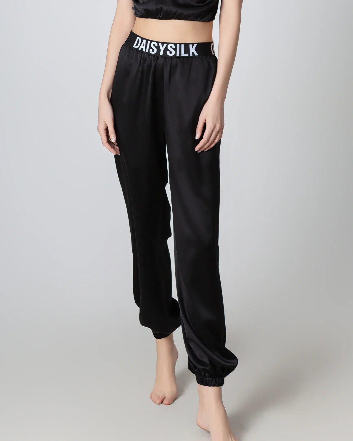 Damen-Seidenhose, elastische Taille, lockere Füßeinfassung, gefalteter Bund – Bild 8