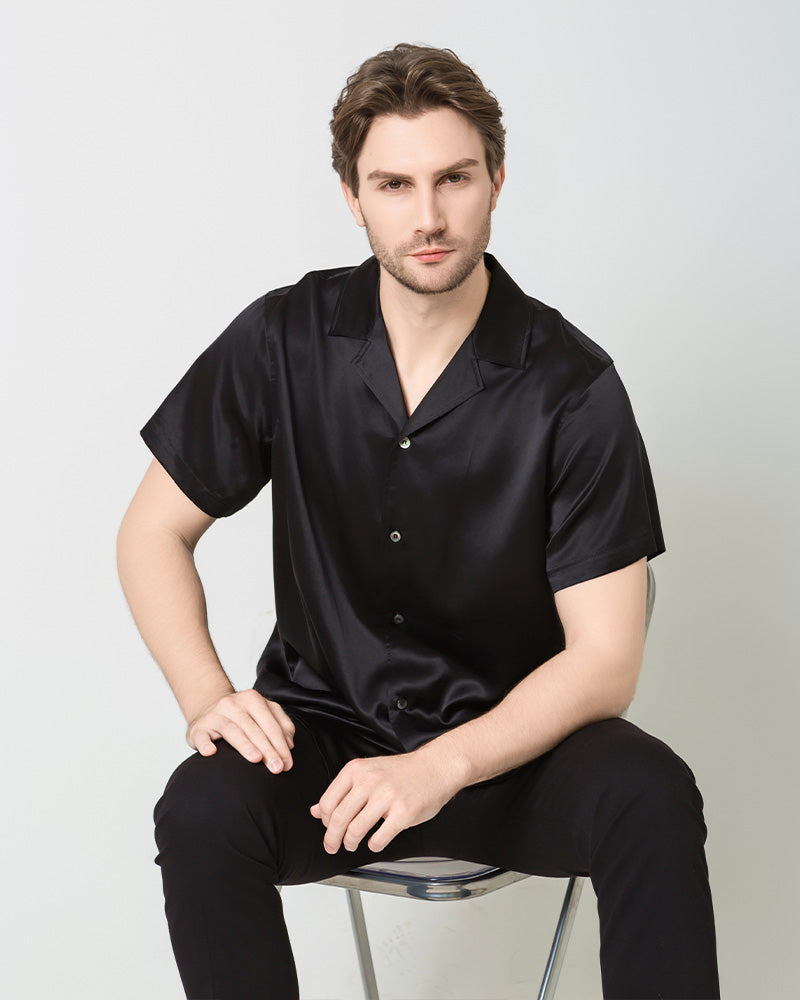 Männer Seiden-Klassik-Hemd mit kurzen Ärmeln, Geschäftsstil – Bild 4