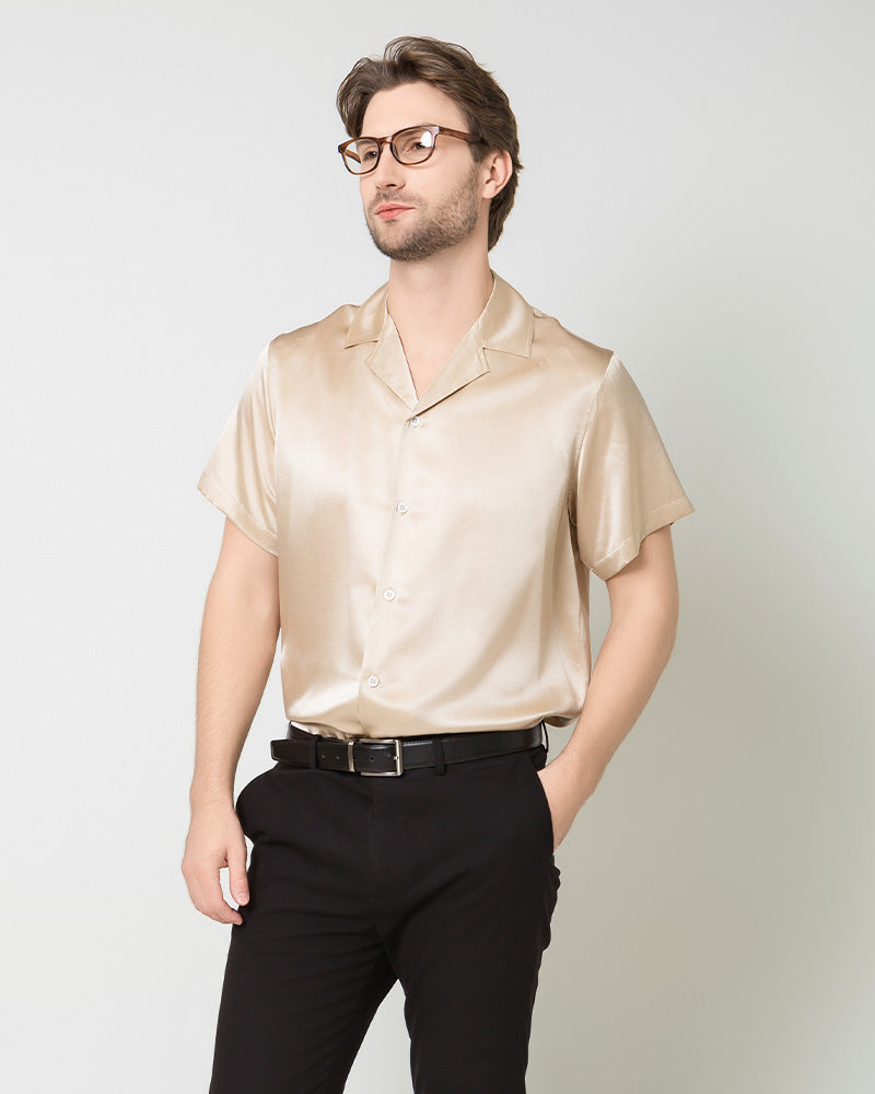 Männer Seiden-Klassik-Hemd mit kurzen Ärmeln, Geschäftsstil – Bild 6