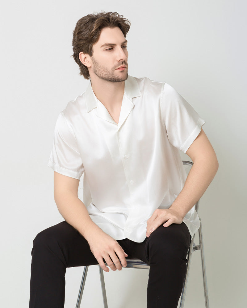 Männer Seiden-Klassik-Hemd mit kurzen Ärmeln, Geschäftsstil – Bild 16