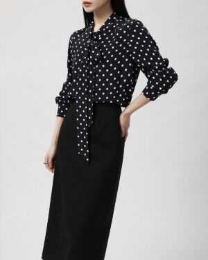 Polka Dot Schleifen-Seidenbluse