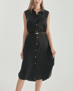 Ärmelloses Seiden-Shirtkleid mit Gürtel
