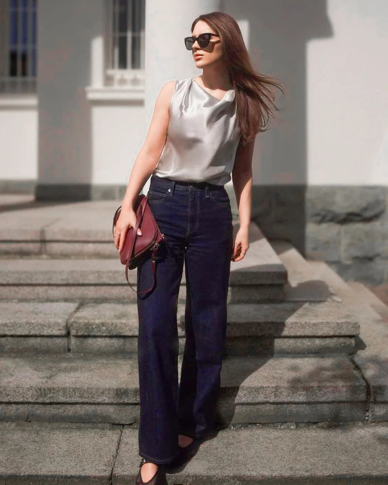 Frauen-Sleeveless Seidenbluse mit Krawattenkragen – Bild 3