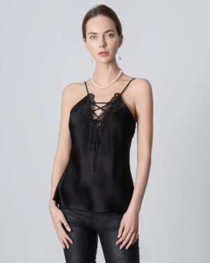 Seiden-Camisole mit V-Halsausschnitt und gekreuzten Spitzen