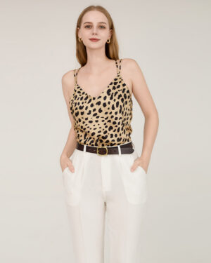 Leopard-Druckmuster V-Ausschnitt Kreuzrücken Cami-Bluse